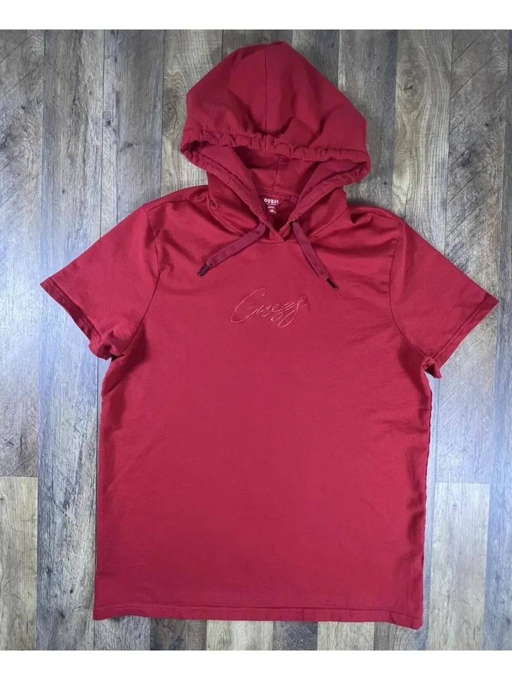 Guess Jeans Y2K Short Sleeve Tee T-shirt Hoodie Red Script XXL Men Guess LA - Picture 2 of 8